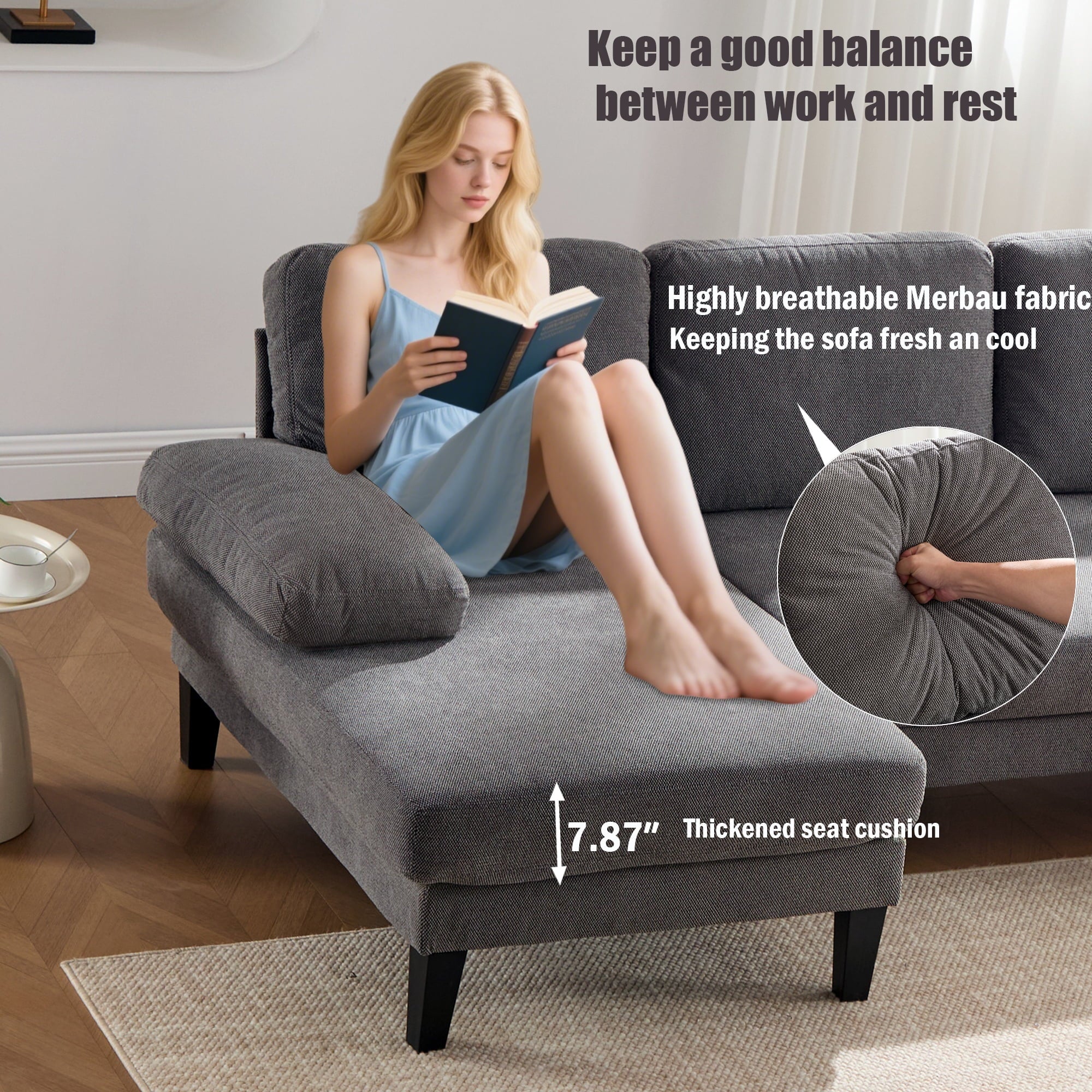 BINBANK L-Shaped Chenille Pull Out Sleeper and Storage Chaise Sectional Futon Sofa Bed with USB, Gray/Beige
