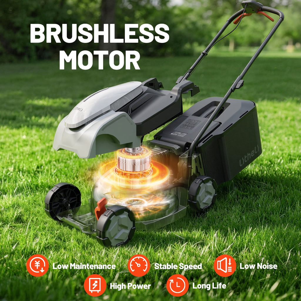 Litheli 40V Cordless Electric Lawn Mower, 14-Inch, Brushless Motor, 5-Position Height Adjustment, with 2 x 5.0Ah Battery, for Lawns & Gardens