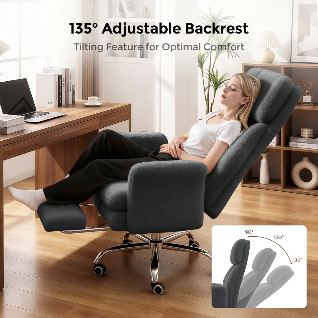 Patbrela Big and Tall Office Chair, Cloud Plush Swivel Desk Chair with 6-Level Adjustable Armrests, Home Ergonomic Executive Office Chair for Work, Gaming, Beige