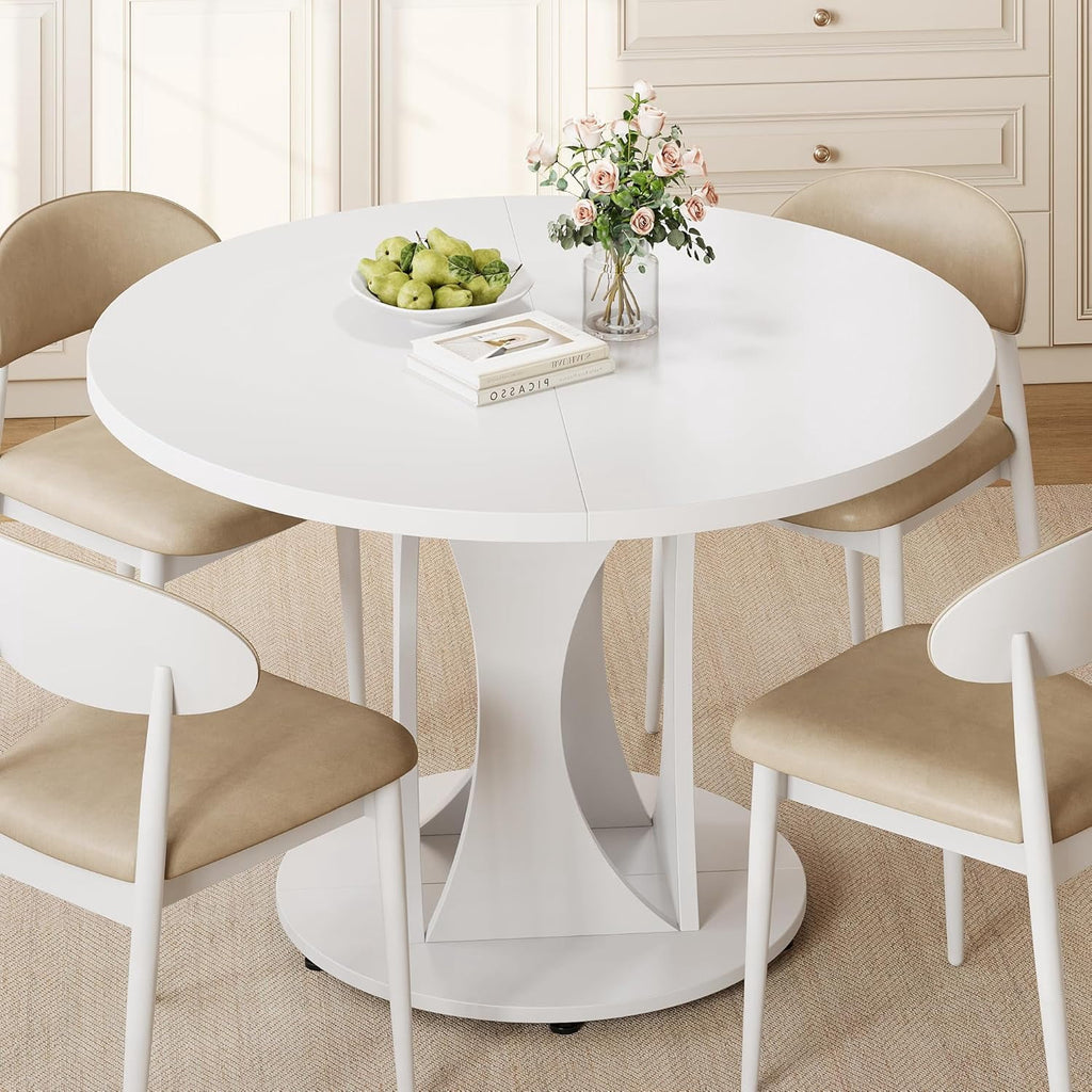 Virans 43.3-59 Extendable Round Dining Table for 6-8,Kitchen Table with MDF,Modern Dinner Table for Dining Rooms,Living Rooms,Walnut