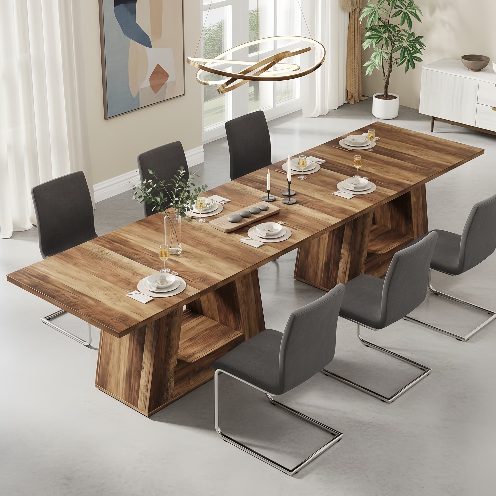 Modern Faux Marble Dining Table, 63 Rectangular 4-6 Seater Wood Table with Sturdy Base, Kitchen Living Room Dinner Table