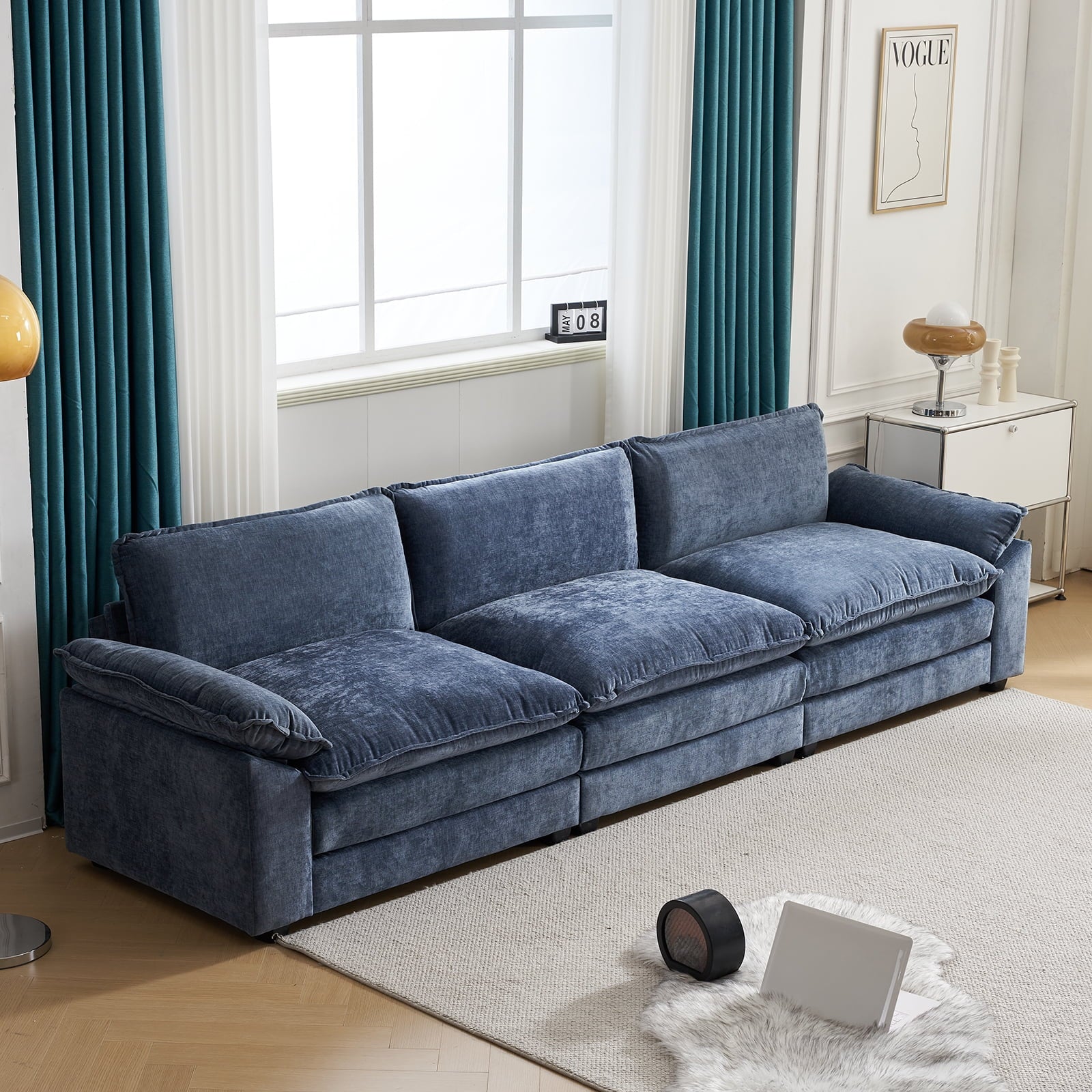 Ktaxon Sectional Sofa L Shaped Couch with Chaise Living Room Sleeper Set, 2 Seats with Chenille and Double Layer Cushions 86 W Beige
