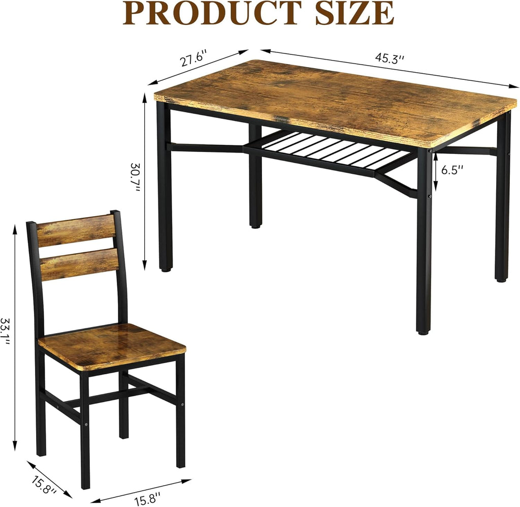 Lamerge 4 Person Dining Table Set, Wooden Dining Table 5 Piece Set with 4 Oak Metal Frame Chairs, Space Saving, Suitable for Apartments, Small Spaces, Kitchens, Breakfast Corners, Espresso Wood C