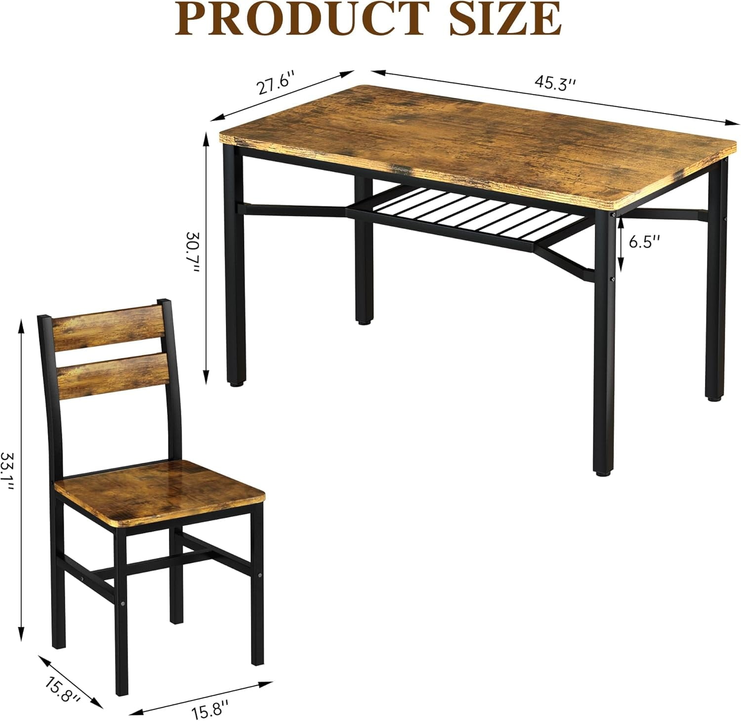 Baxluxe 4-person dining table set, farmhouse-style wooden kitchen dining table and chair set, farmhouse 5-piece dining table set with storage rack, small kitchen dining table set,Black
