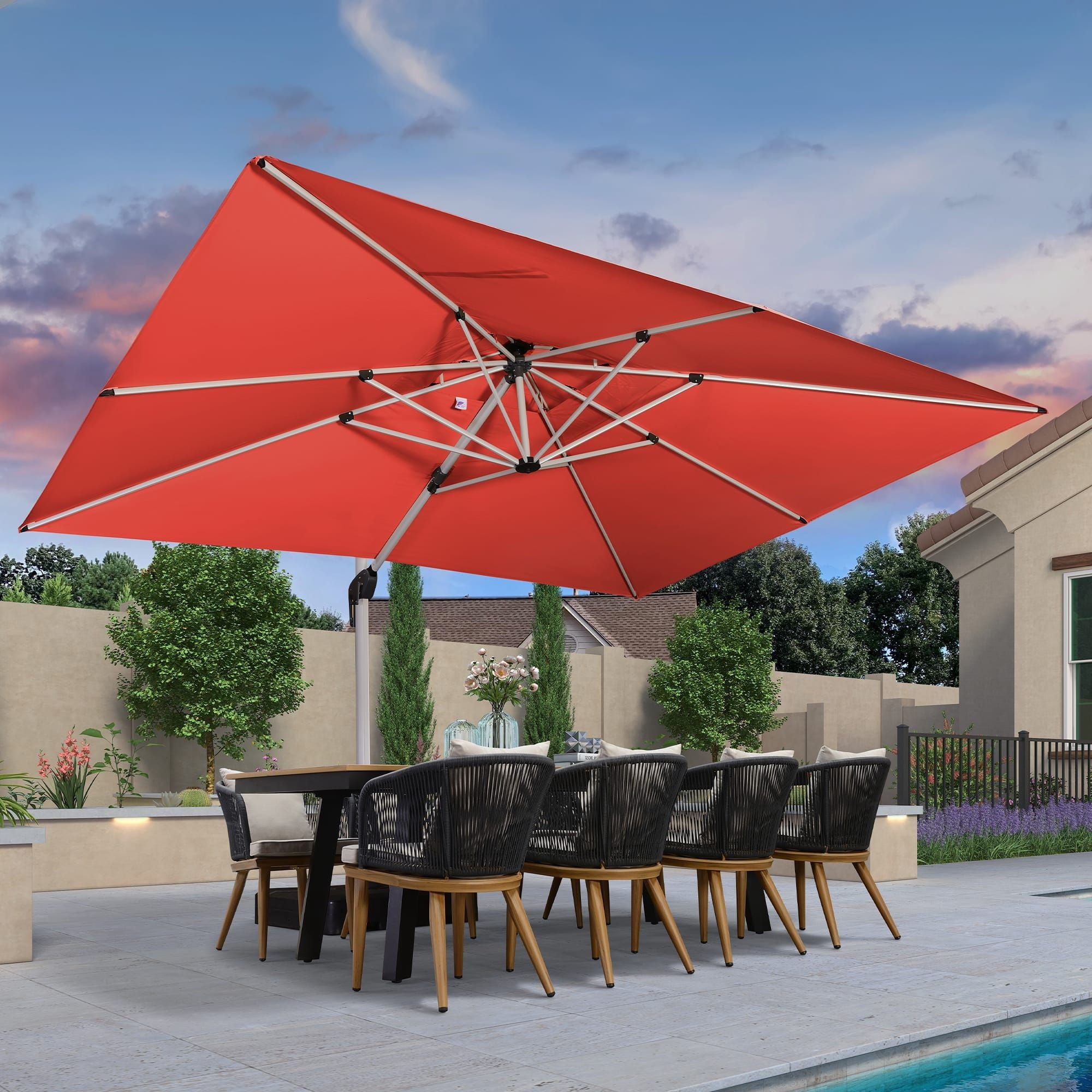 PURPLE LEAF 10 x 13FT Deluxe Rectangular Patio Umbrella, Large Offset Cantilever Umbrella with 360° Rotation, Gray