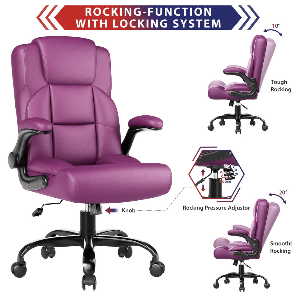 JONPONY Leather Office Chair, Big and Tall 500lbs Ergonomic Desk Chairs with Back Support, Executive Leather Chair with Wheels for Home Office, with Adjustable Padded Armrest & Lumbar Support , Black