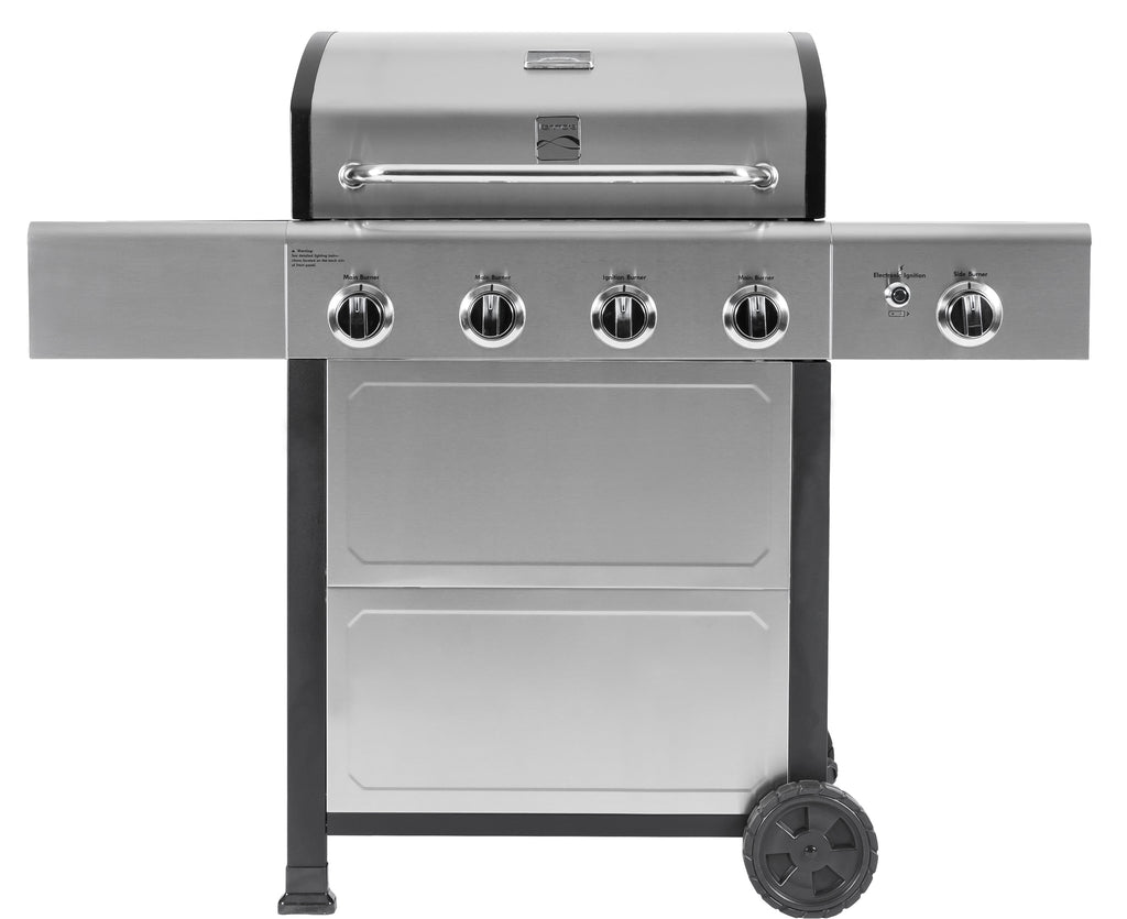 Kenmore 4-Burner Outdoor Propane Gas Grill with Side Burner, Open Cart, Stainless Steel