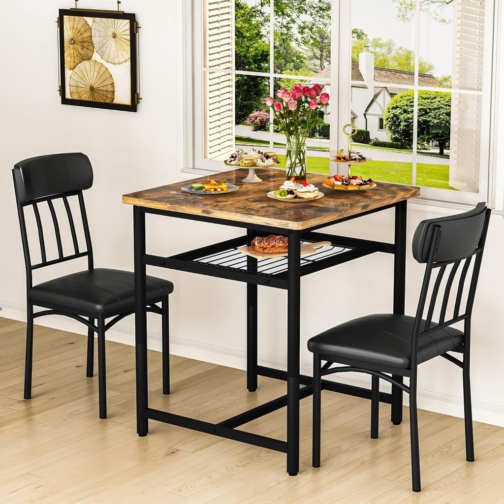 Lamerge 4 Person Dining Table Set, Wooden Dining Table 5 Piece Set with 4 Oak Metal Frame Chairs, Space Saving, Suitable for Apartments, Small Spaces, Kitchens, Breakfast Corners, Espresso Wood C