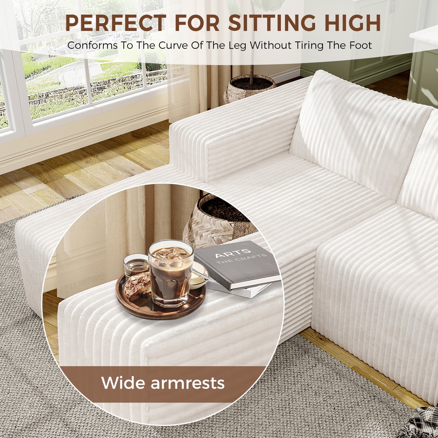 YVDNHP Modular Cloud Sofa - No Assembly Required, 107.8 Oversized L-Shaped Sectional with Chaise, Flannel Fabric Deep Seating Couch for Living Room