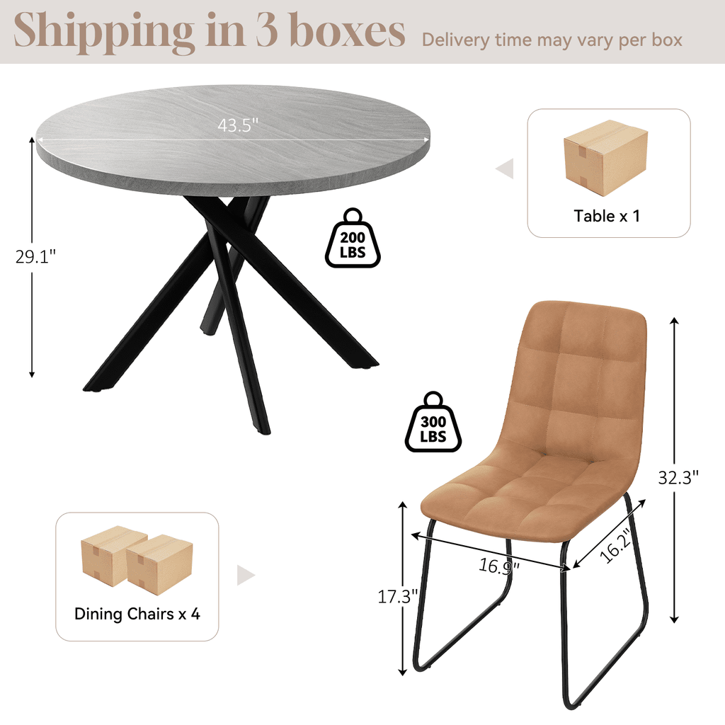 43.5 Round Dining Table for 4, Space Saving Kitchen Table with Metal Legs, Mid Century Modern Dining Table for Dining Living Room Apartment Small Space