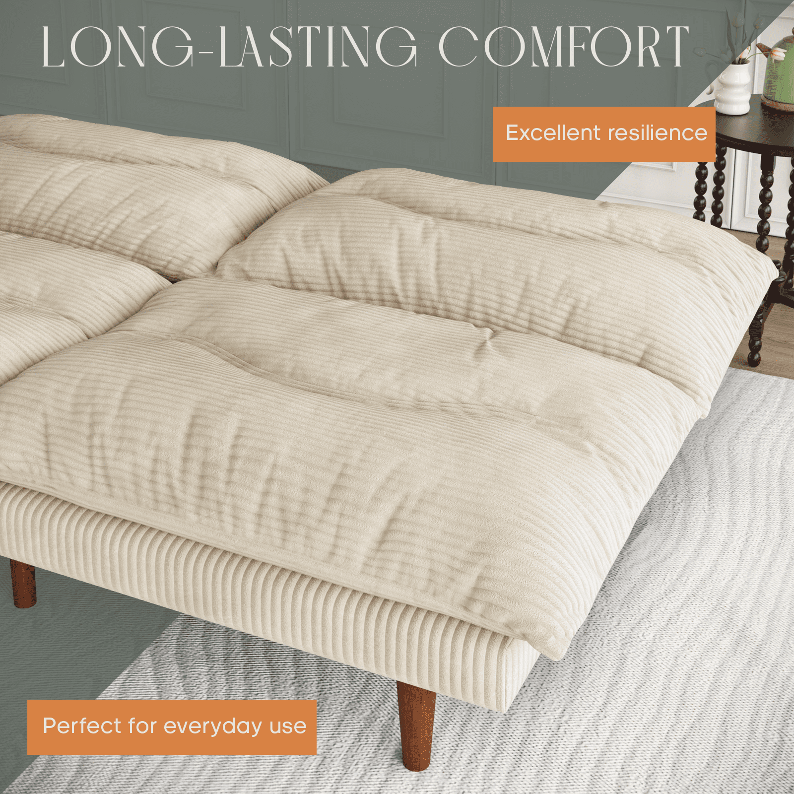 LLappuil 71 Corduroy Futon Convertible Sofa Bed, Loveseat Sleeper Sofa Couch for Living Room Apartment Green