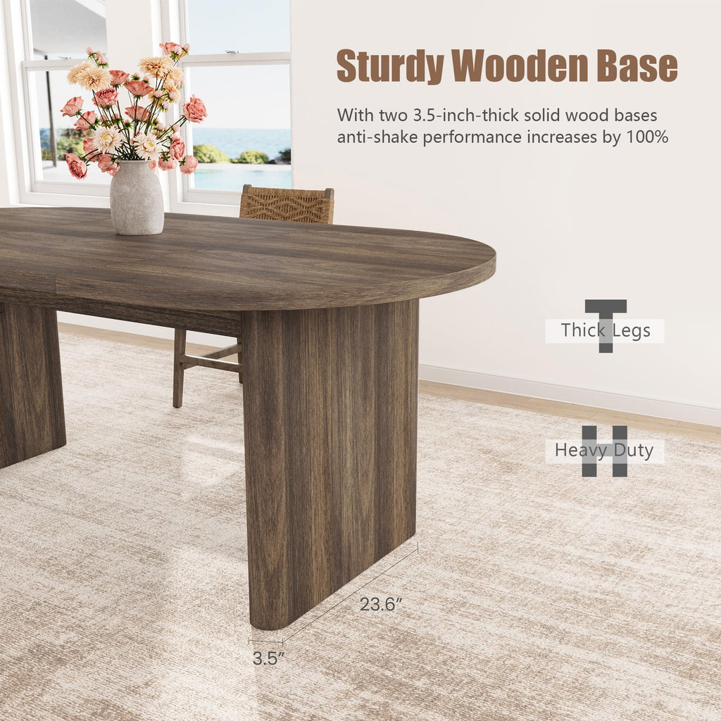 70.8 Inch Oval Farmhouse Dining Table for 6-8 People, Long Large Kitchen Table with Thick Sturdy Wooden Base-Natural