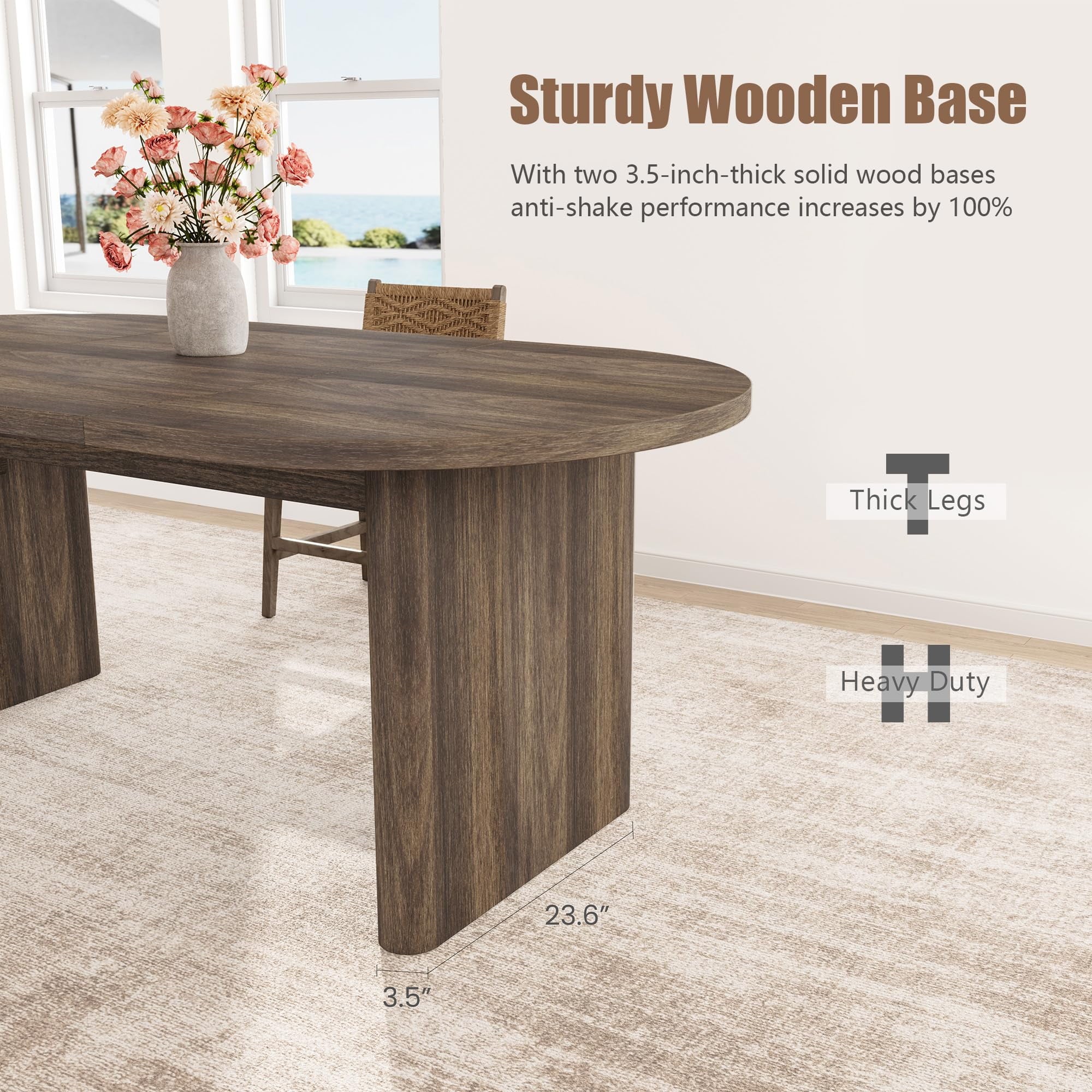 70.8 Inch Oval Farmhouse Dining Table for 6-8 People, Long Large Kitchen Table with Thick Sturdy Wooden Base-Natural