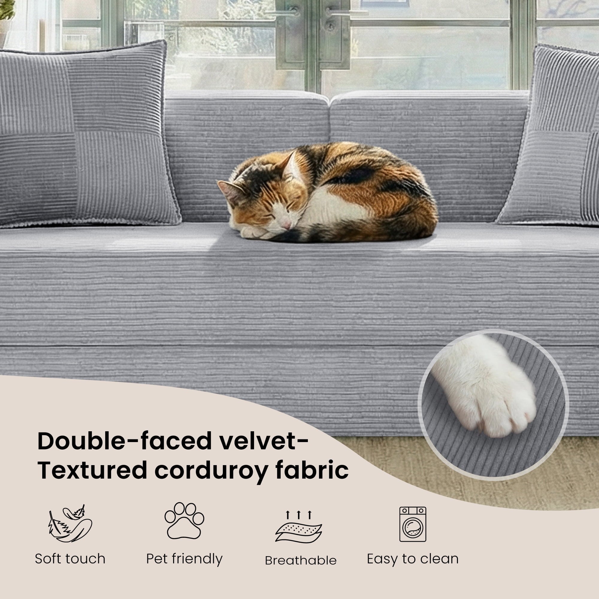 BELHOME 5-in-1 Convertible Sofa Bed, 78.8 Sleeper Sofa Boneless Couch with Side Pockets, Folding Floor Sofa Compression Sofa for Living Rooms No Assembly Required