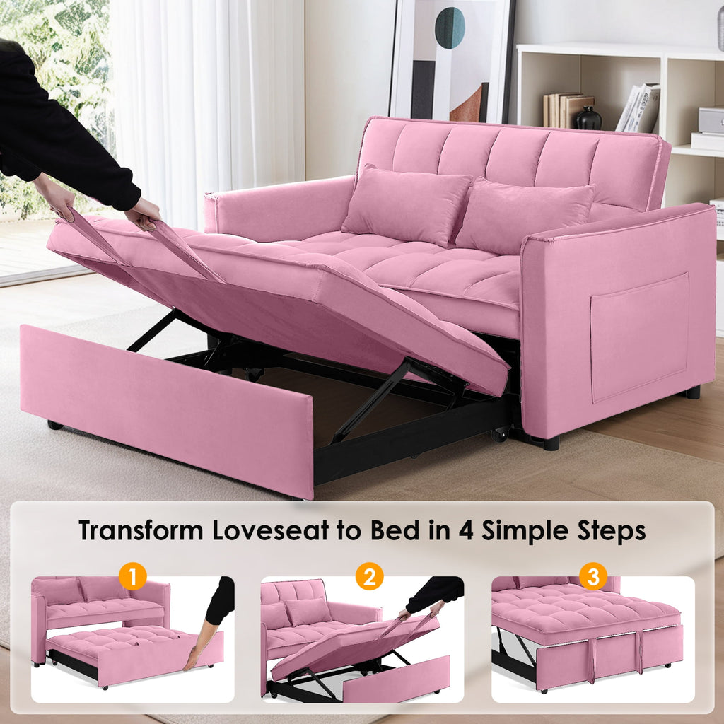 Anpport 3-in-1 Convertible Sleeper Sofa Bed, Pull-Out Loveseat Couch with Adjustable Back for Small Spaces, Velvet Fabric, 55, Dark Gray