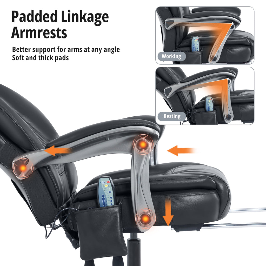 Heated Massage Office Chair with 6 Points Vibration, Reclining Ergonomic Desk Chair with Footrest for Extra Comfort, PU Leather High Back Executive Computer Chair, Thick Padded Massage Chair