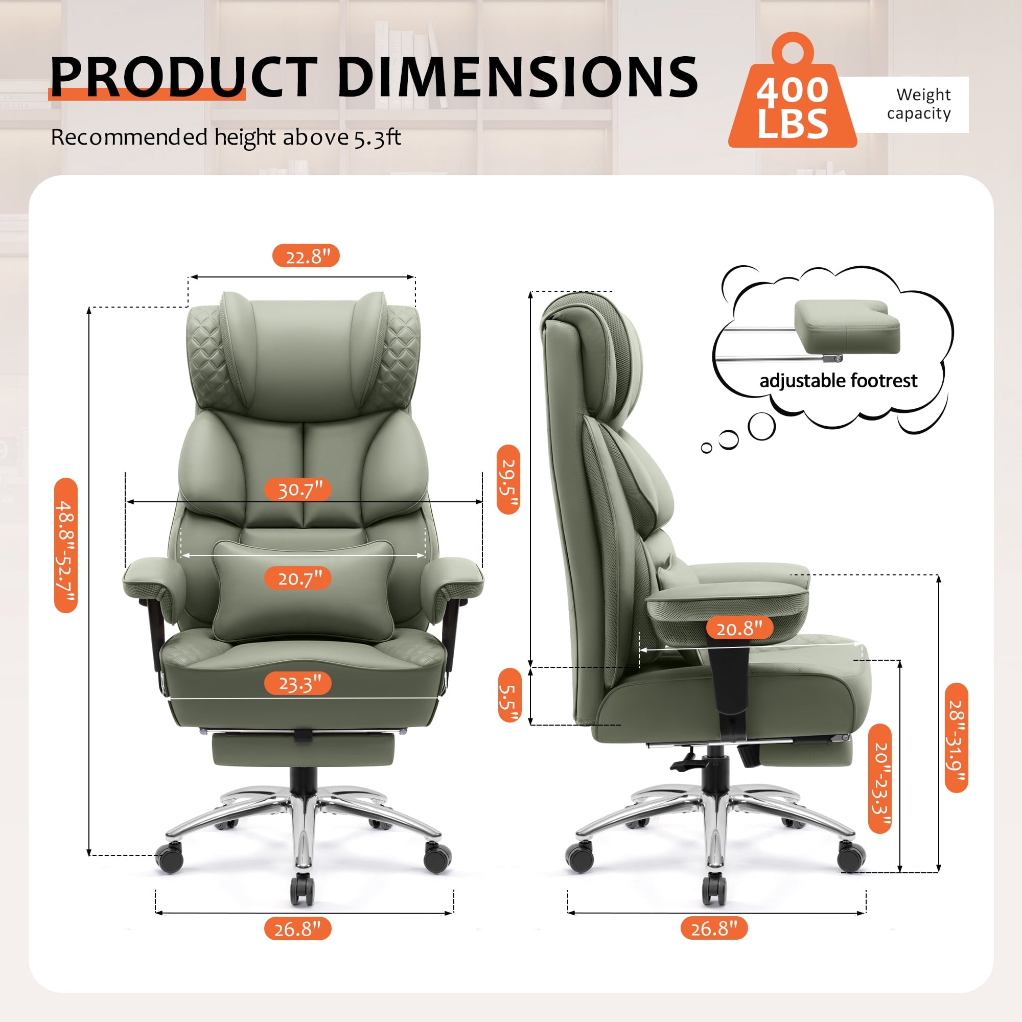 FASTES Office Desk Chair, Big and Tall Office Chair 400lbs Gaming Chair with Footrest, Ergonomic Executive High-Back Reclining Computer Chairs, Swivel Wheels and Lumbar Support, Black