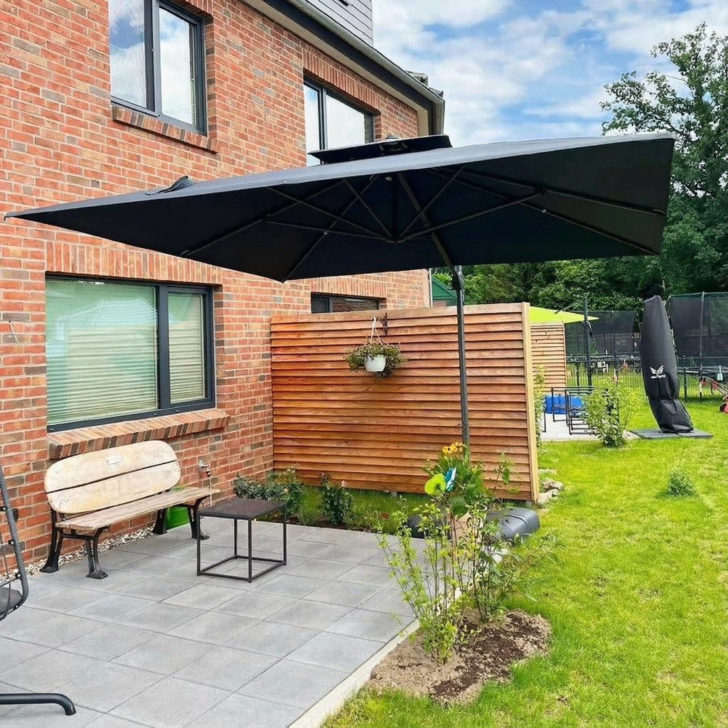 PURPLE LEAF Cantilever Umbrellas 12FT Square Large Patio Umbrella Offset Umbrella with 360°Rotation Tilting And Hanging Double Top, Grey