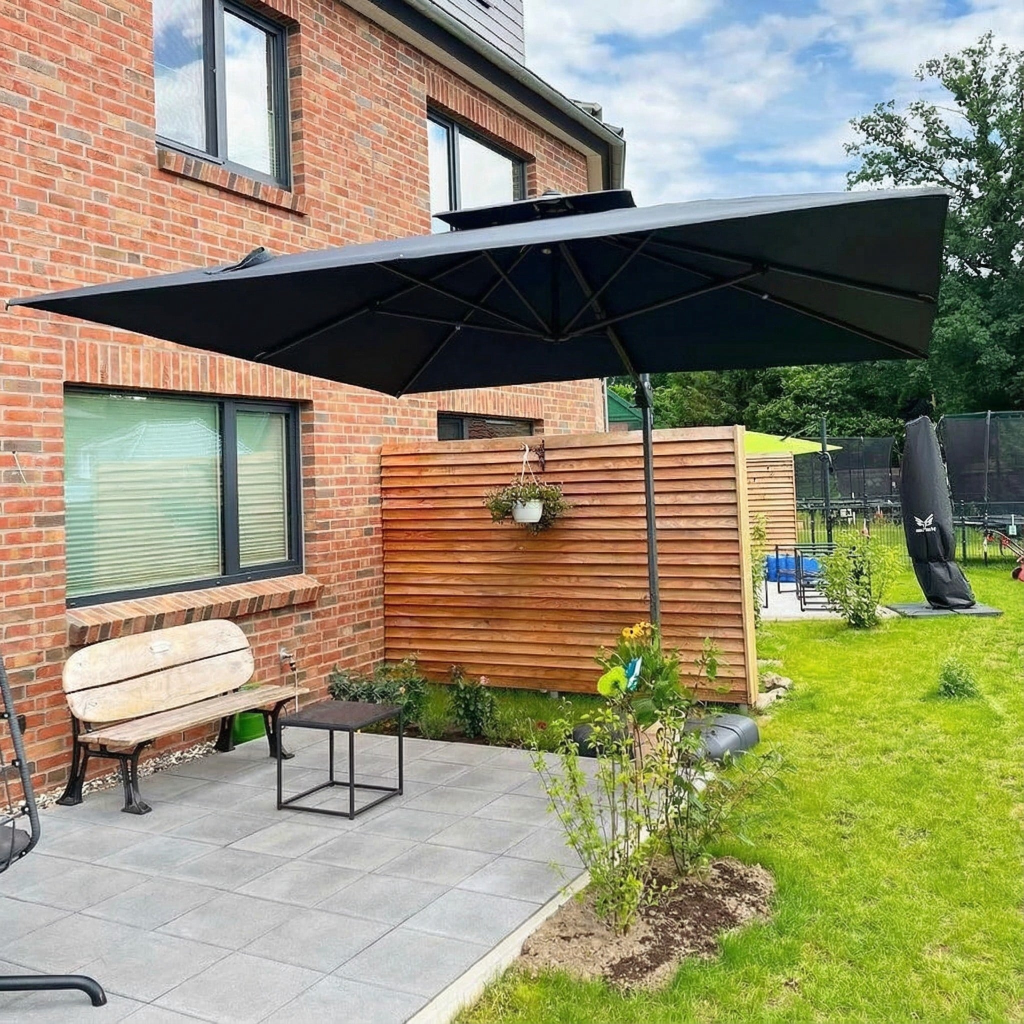 PURPLE LEAF Cantilever Umbrellas 12FT Square Large Patio Umbrella Offset Umbrella with 360°Rotation Tilting And Hanging Double Top, Grey