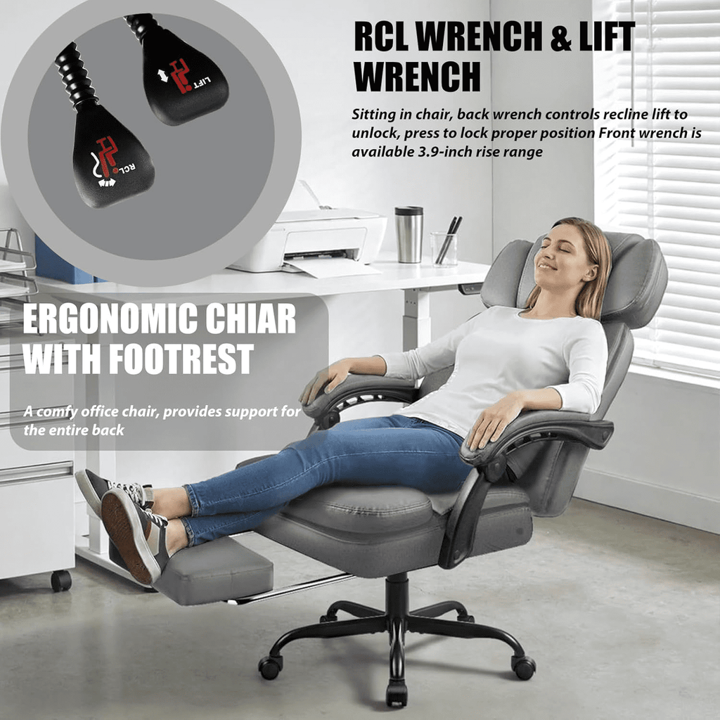 BOSSIN 400lbs Executive Office Chair with Foot Rest, Ergonomic Heavy Duty Big and Tall Desk Chair with Adjustable Headrest, High Back PU Leather Comfy Computer Chair