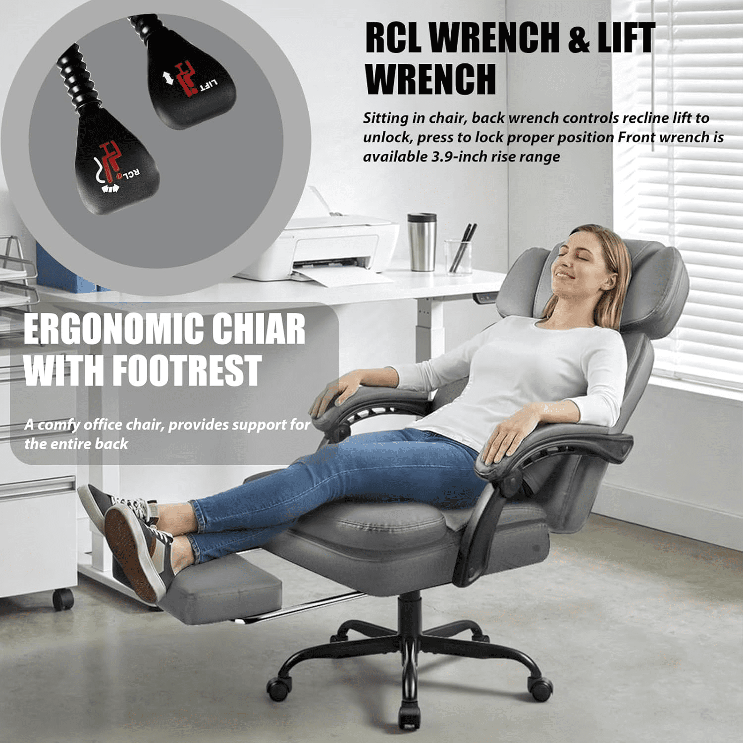 BOSSIN 400lbs Executive Office Chair with Foot Rest, Ergonomic Heavy Duty Big and Tall Desk Chair with Adjustable Headrest, High Back PU Leather Comfy Computer Chair
