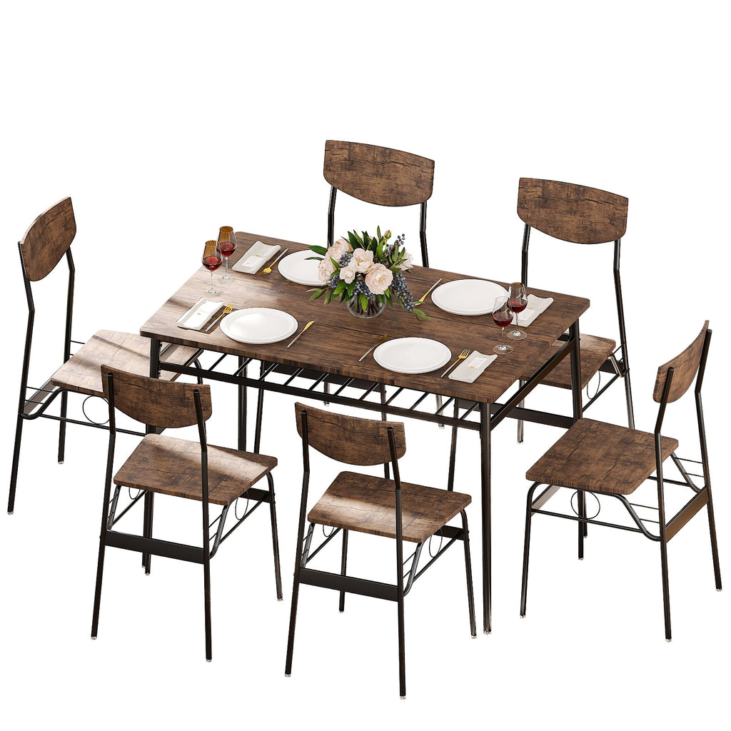 Ktaxon Dining Table Set for 4/6 with Storage Racks, Dining Room Table Set for 4/6 Modern Design, Kitchen Table and Chairs for Home Kitchen, Natural Wood