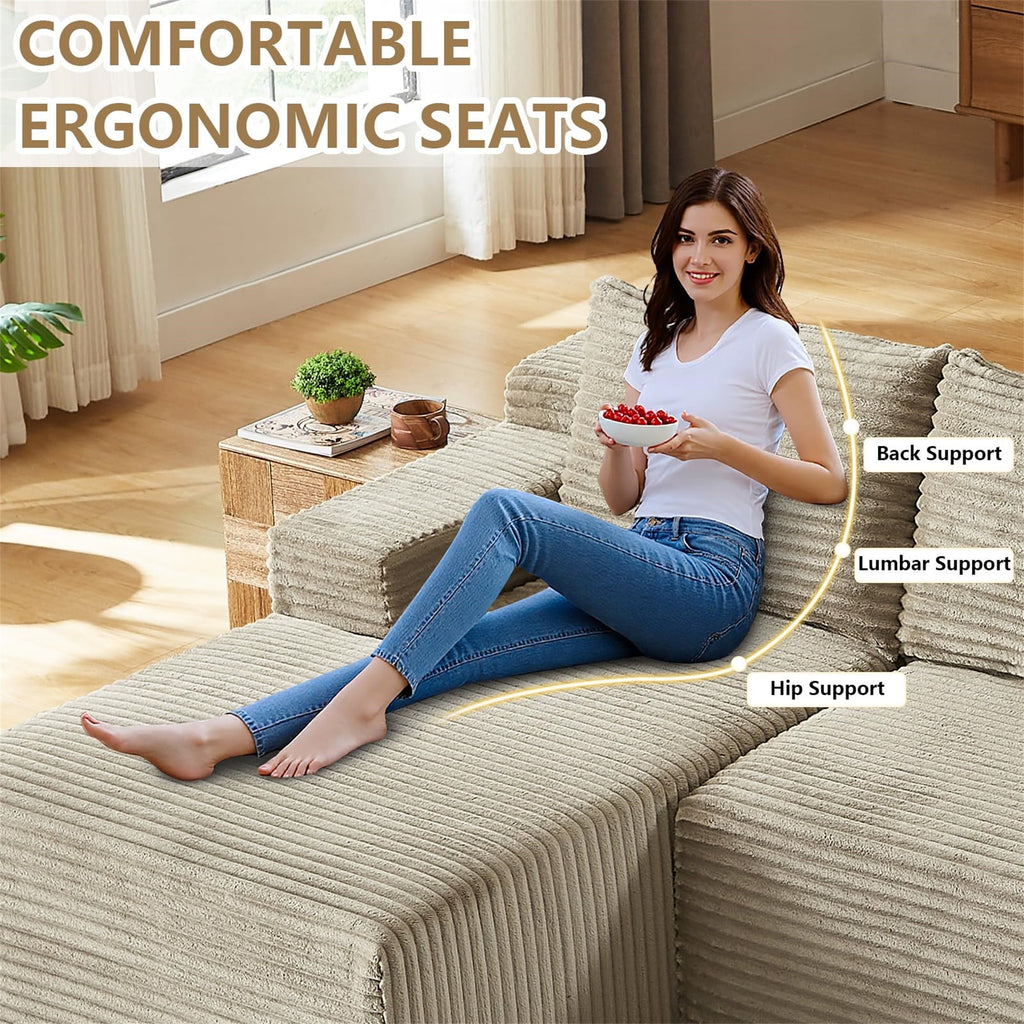 Aukfa 95 Cloud Sectional Sofa Deep Seat Boneless Couch Modular L-Shaped Couch, Left Chaise Corduroy Sofa for Living Room, Black