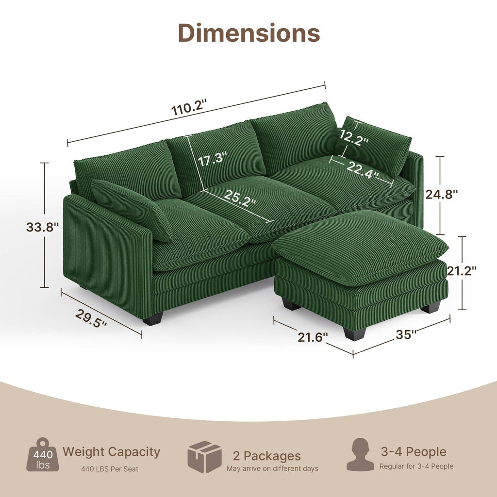 Asofer 31 Cloud Accent Sofa With Washable Cover, Single Corduroy Chair with Deep Seat Upholstered Cushion for Apartment,Dark gray