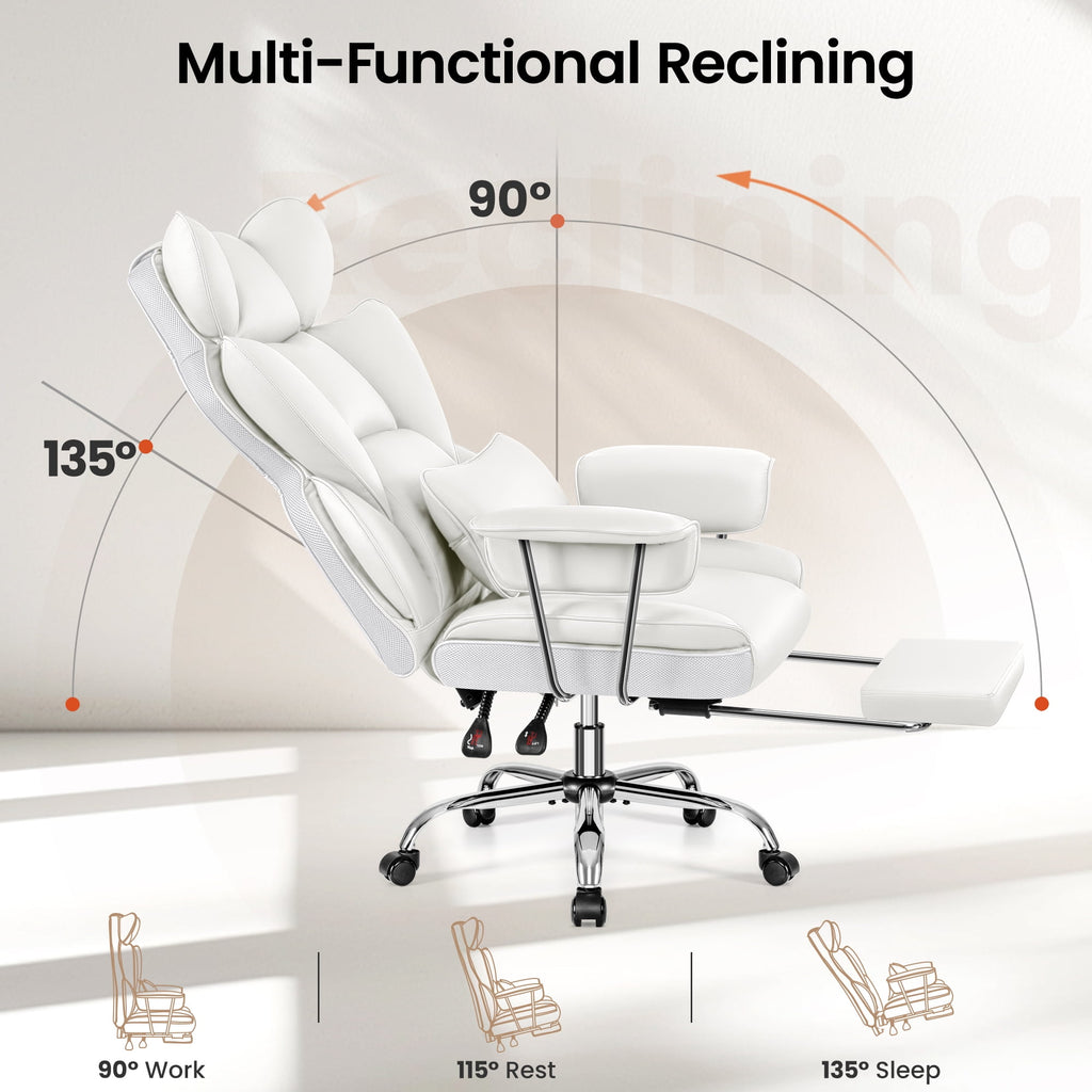 Primy High Back Office Chair, Big and Tall PU Leather Executive Chair with Footrest – Ergonomic Reclining Computer Desk Chair, High-Density Foam, Heavy Duty Swivel Rolling Chair, Black