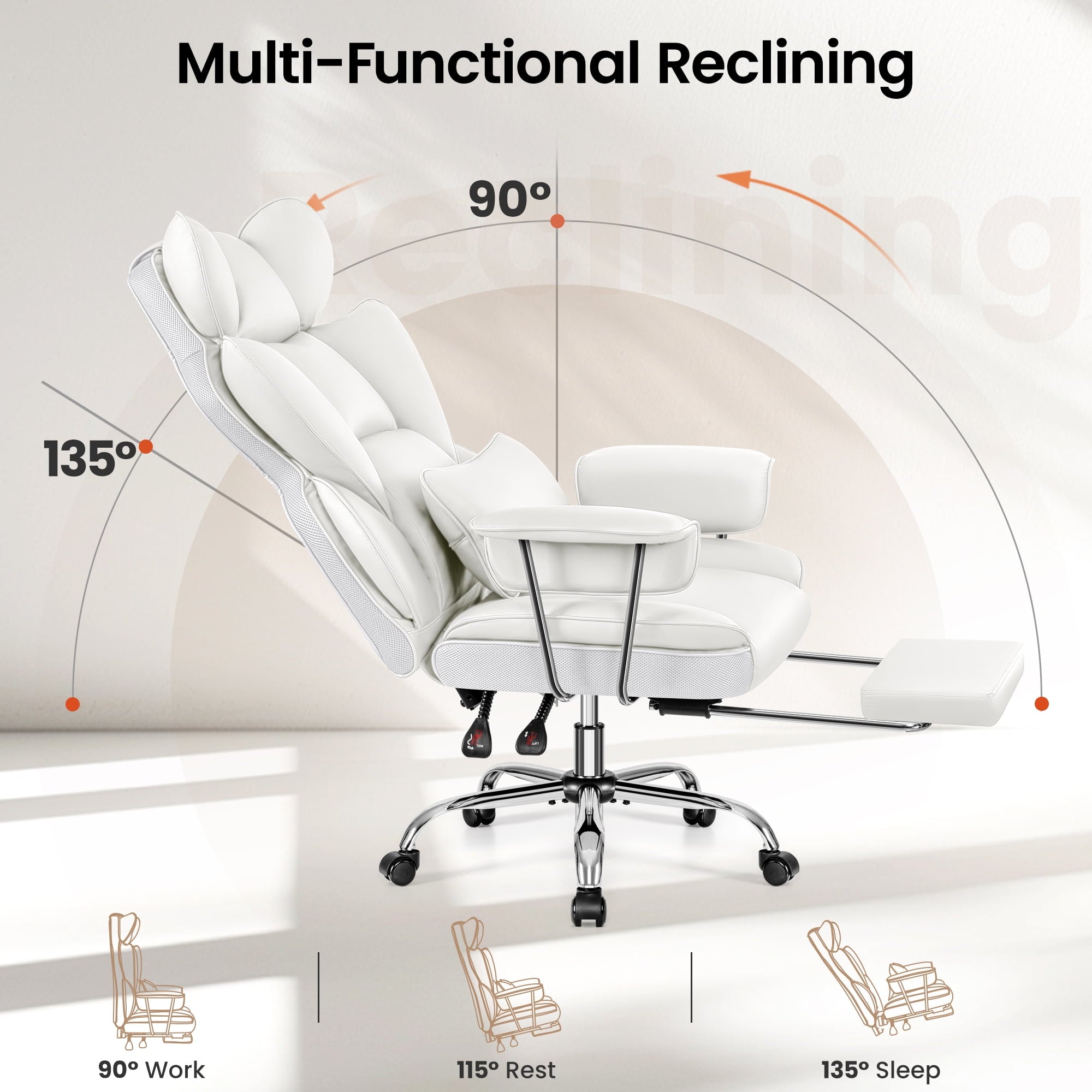 Primy High Back Office Chair, Big and Tall PU Leather Executive Chair with Footrest – Ergonomic Reclining Computer Desk Chair, High-Density Foam, Heavy Duty Swivel Rolling Chair, Black