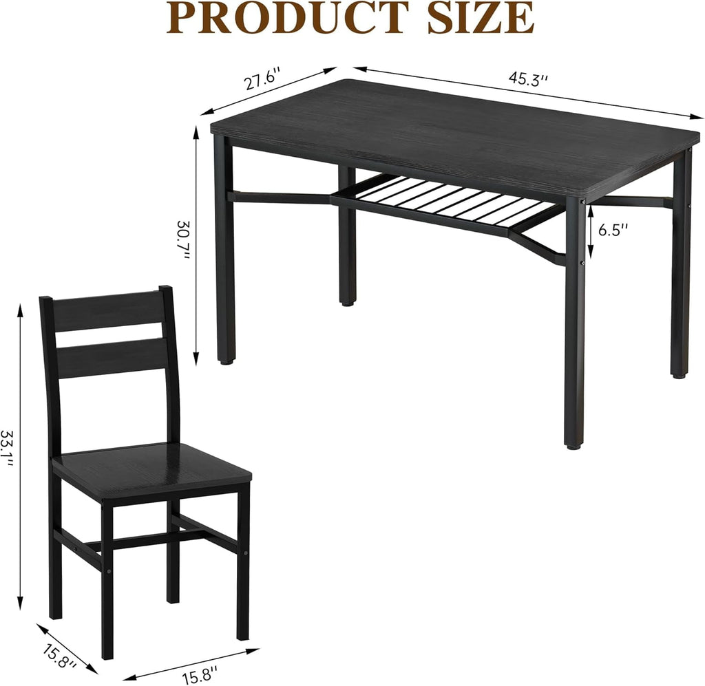 LinkRomat Dining Table Set for 4, Farmhouse Kitchen Table with 4 Wood Chairs, Dining Room Set for Breakfast Nook, Small Places, Restaurant, Gray