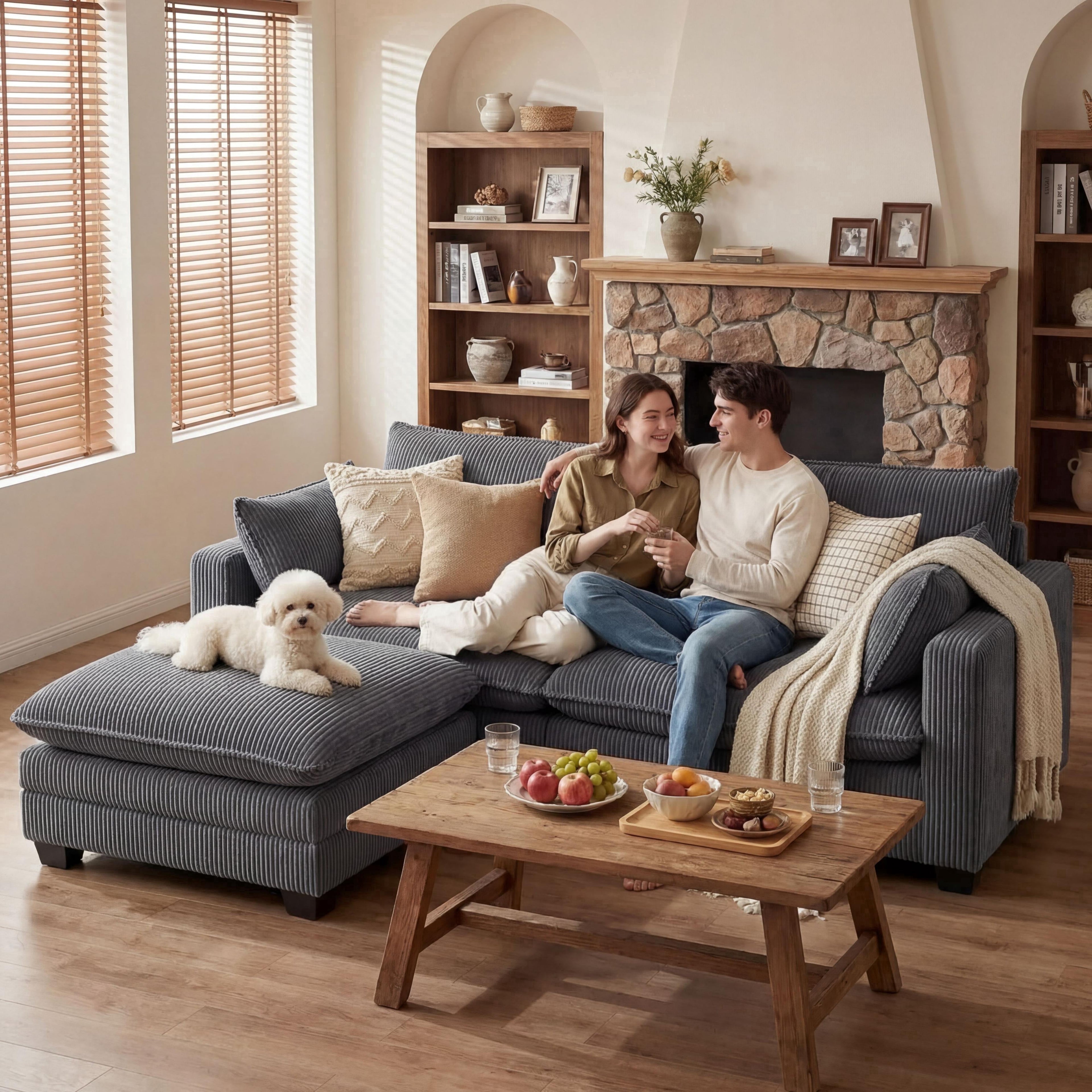 75’’ Cloud Couches for Living Room, Noelse L Shaped Modular Sofa with Deep Seats, 2 Seater Love Seat Couch with Removable Washable Corduroy Fabric for Living Room Bedroom and Apartment, Gray