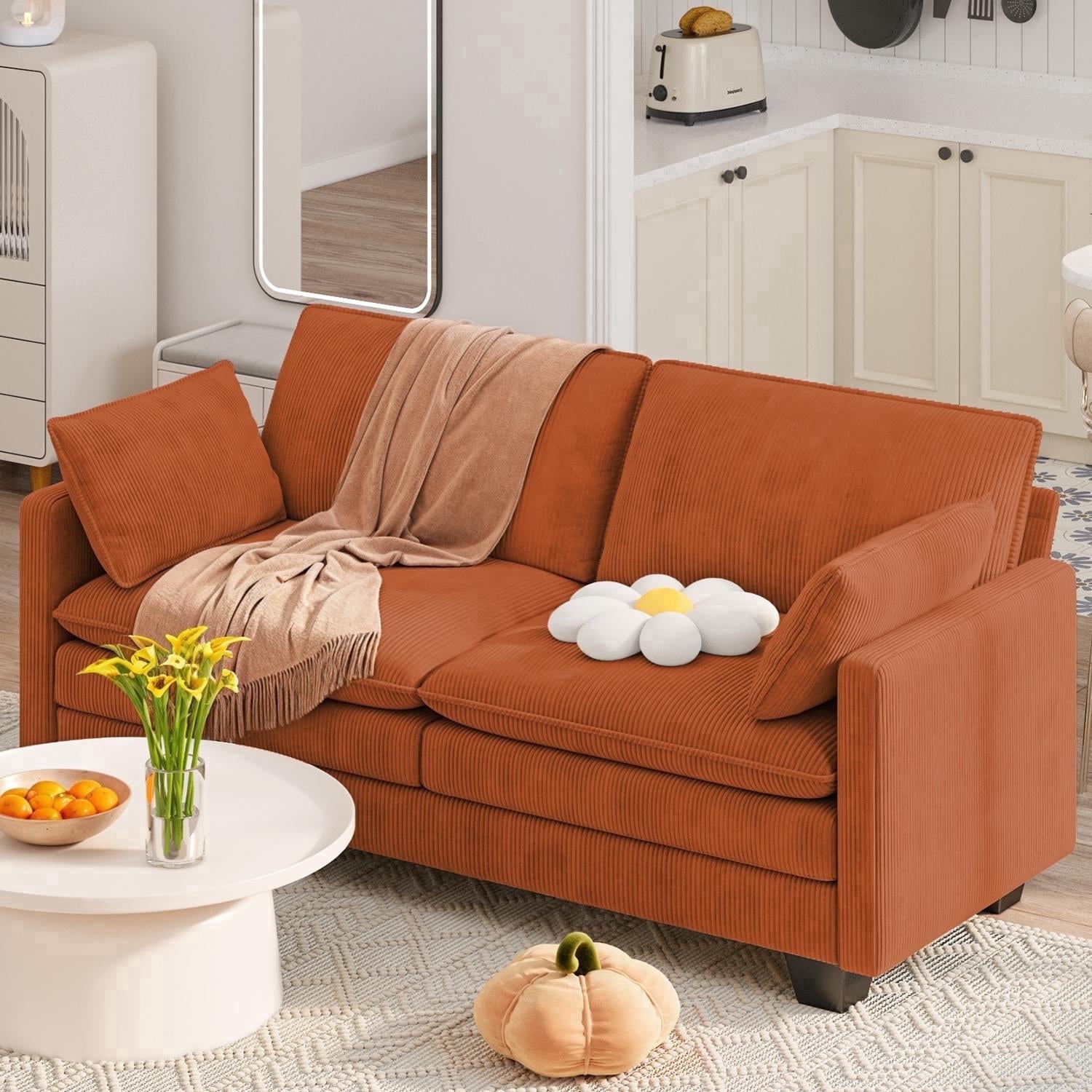 75’’ Cloud Couches for Living Room, Noelse L Shaped Modular Sofa with Deep Seats, 2 Seater Love Seat Couch with Removable Washable Corduroy Fabric for Living Room Bedroom and Apartment, Gray
