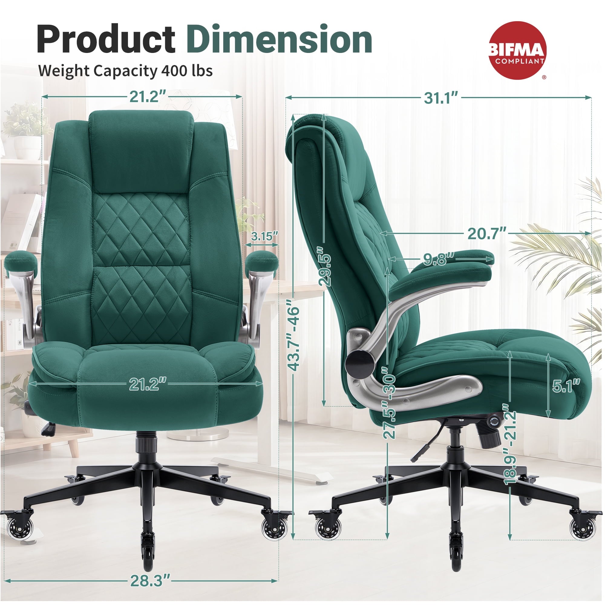 Ergonomic Home Office Chair with Locking Wheels, High-back Desk Chair with Thick Padded Flip-up Armrest, Comfy Executive Chair with Adjustable Lumbar Support for Home & Office & Work