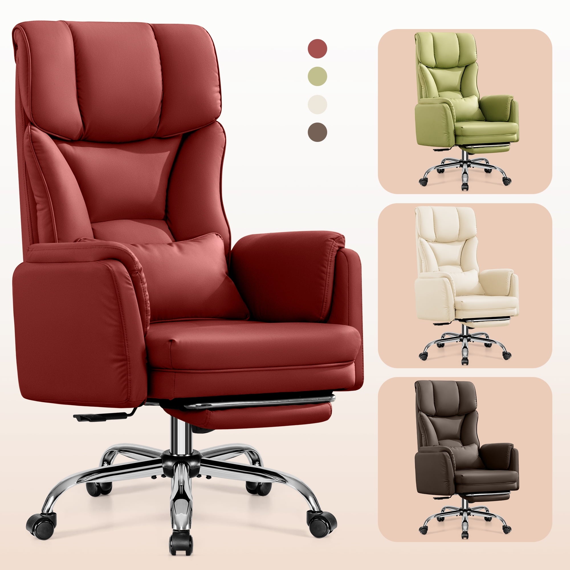 Primy Cross Legged Office Chair with Footrest & Convertible Armrests, 500LBS Capacity Home Desk Chair, Ergonomic Recliner with Lumbar Pillow, Criss Cross Design, Big and Tall Executive Chair