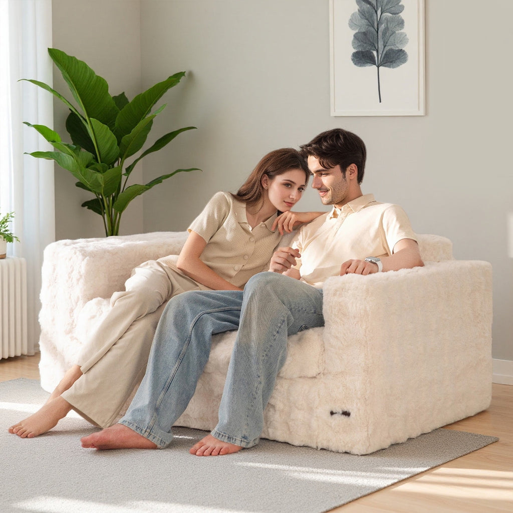 GOODONE Bean Bag Chair Sofa,Giant Loveseat Bubbled Boneless Couch,Modern Soft Comfy Plush Lazy Sofa for Living Room and Apartments,No Assembly Required,Beige