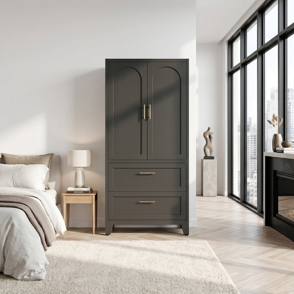 AISWORD 60 Tall Metal Wardrobe Cabinet with 1 Drawer and Hanging Rod, 2 Doors Closet with Adjustable Shelf, White
