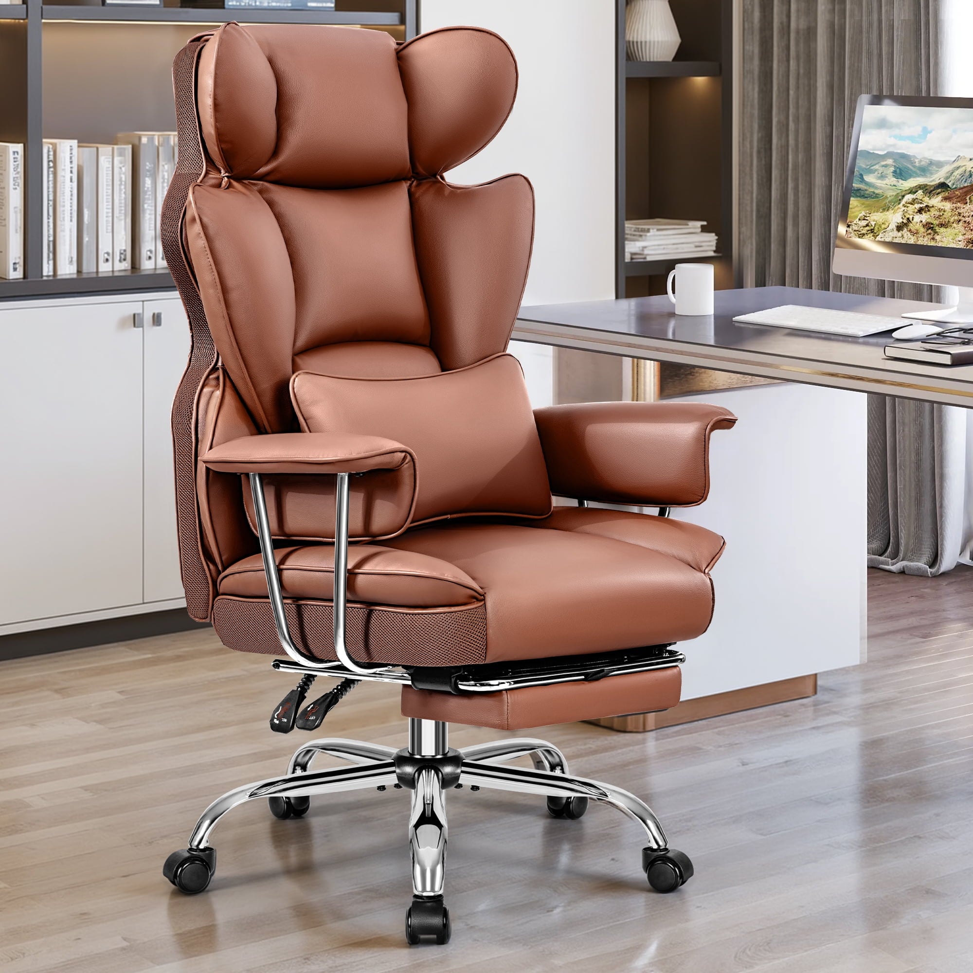 COOLHUT Big and Tall Office Chair 500LBS Wide Seat Ergonomic Computer Desk Chair, PU Leather Executive Office Chair with Footrest, Adjustable Task Chair Lumbar Back Support 8 Hour, Black