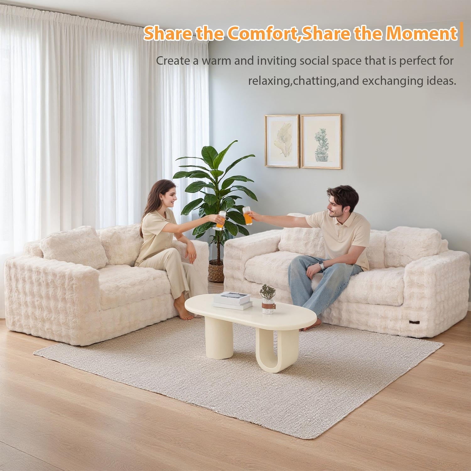 GOODONE Bean Bag Chair Sofa,Giant Loveseat Bubbled Boneless Couch,Modern Soft Comfy Plush Lazy Sofa for Living Room and Apartments,No Assembly Required,Beige