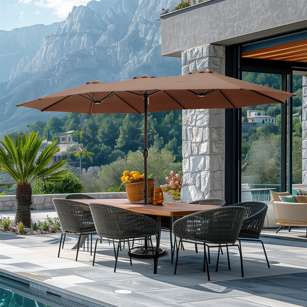 SUMMIT LIVING 15 ft Large Patio Umbrella with Base (Included) Double-Sided Rectangular Outdoor Deck Umbrella for Outside - Beige