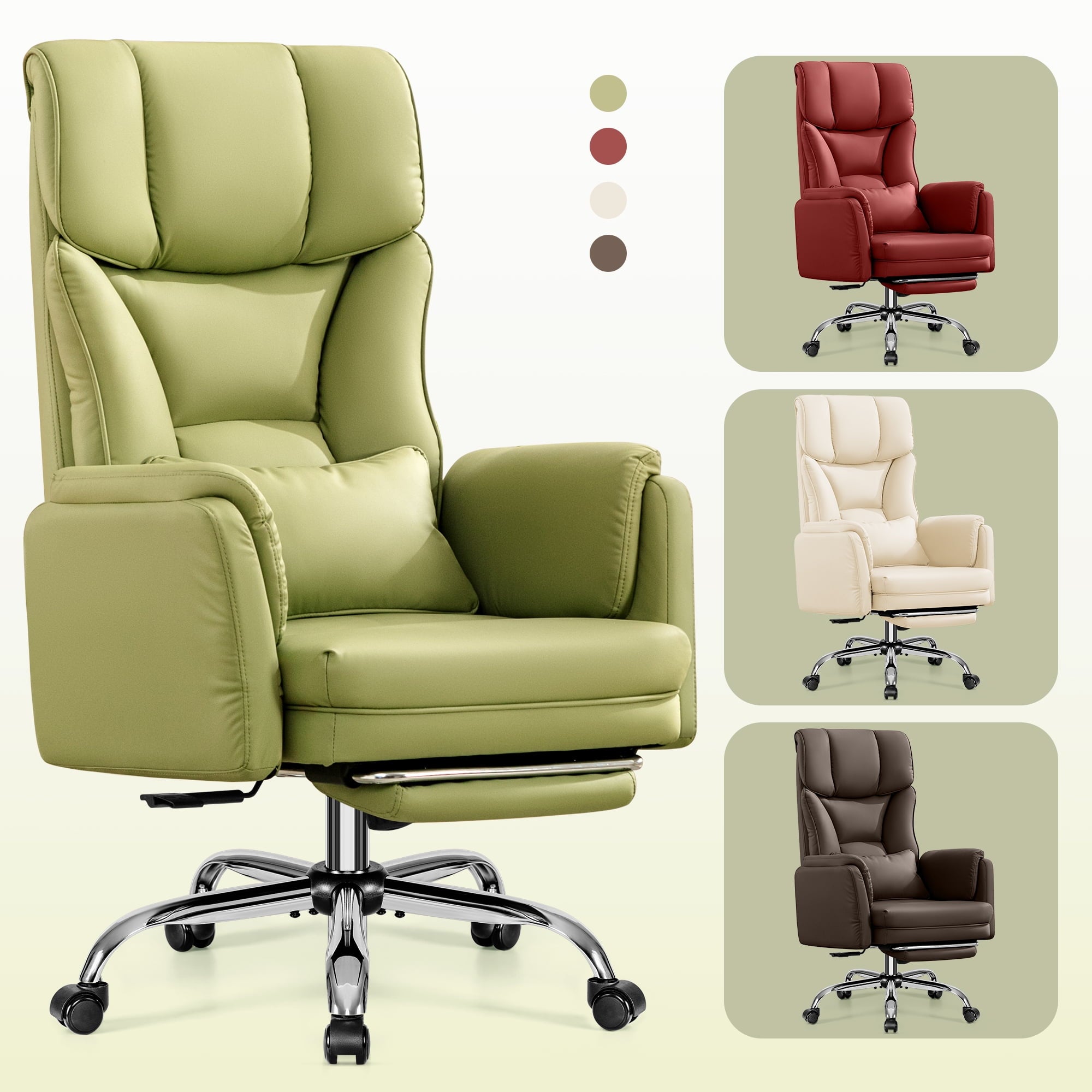 Primy Cross Legged Office Chair with Footrest & Convertible Armrests, 500LBS Capacity Home Desk Chair, Ergonomic Recliner with Lumbar Pillow, Criss Cross Design, Big and Tall Executive Chair
