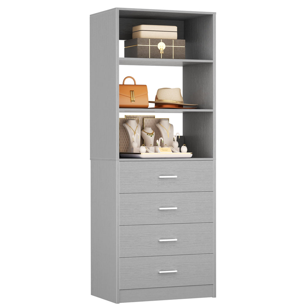 Homieasy 21.3 Inch Freestanding Closet System with 4 Wood Drawers and 3 Shelves for Walk-in Closet, Bedroom, White