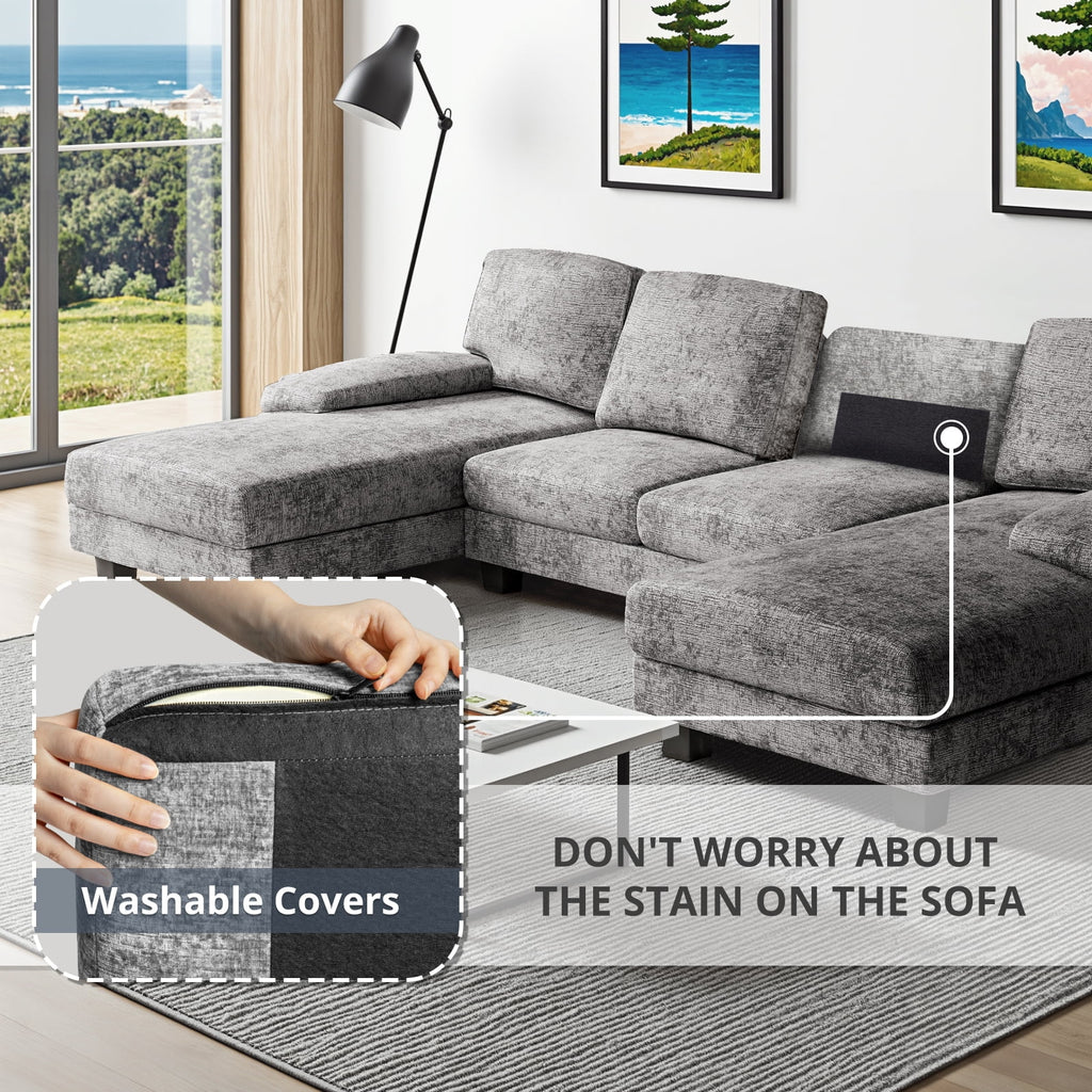 Furmax Chenille U Shaped Sectional Sofa, Gray
