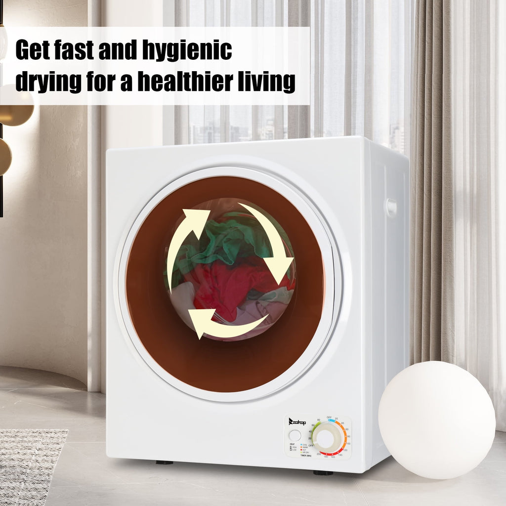 Tcbosik ZOKOP 1.6 cuft Compact Portable Household Clothes Dryer, 120V Stainless Steel Drum Dryer for Apartments, Home, Dorm, MECHANICAL Control and ETL Certification, Black & White