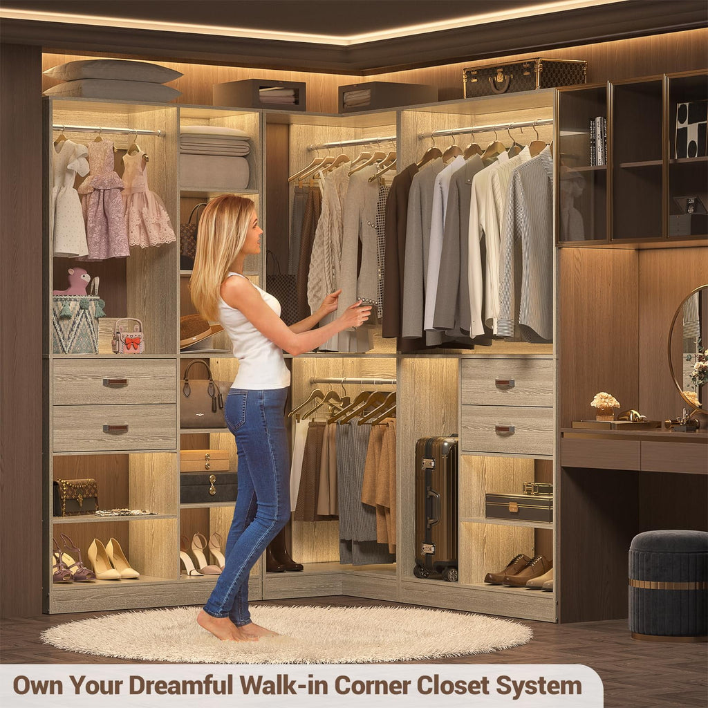 Homieasy 32'' W Corner Closet System with Hanging Rod, White