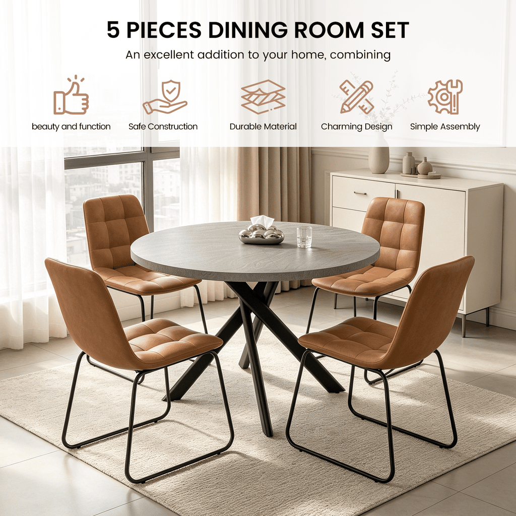43.5 Round Dining Table for 4, Space Saving Kitchen Table with Metal Legs, Mid Century Modern Dining Table for Dining Living Room Apartment Small Space