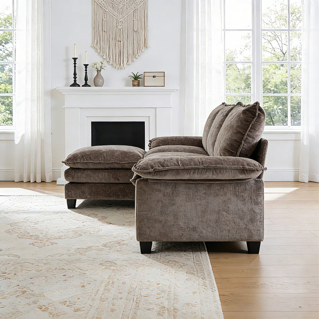 Ktaxon Sectional Sofa L Shaped Couch with Chaise Living Room Sleeper Set, 2 Seats with Chenille and Double Layer Cushions 86 W Beige