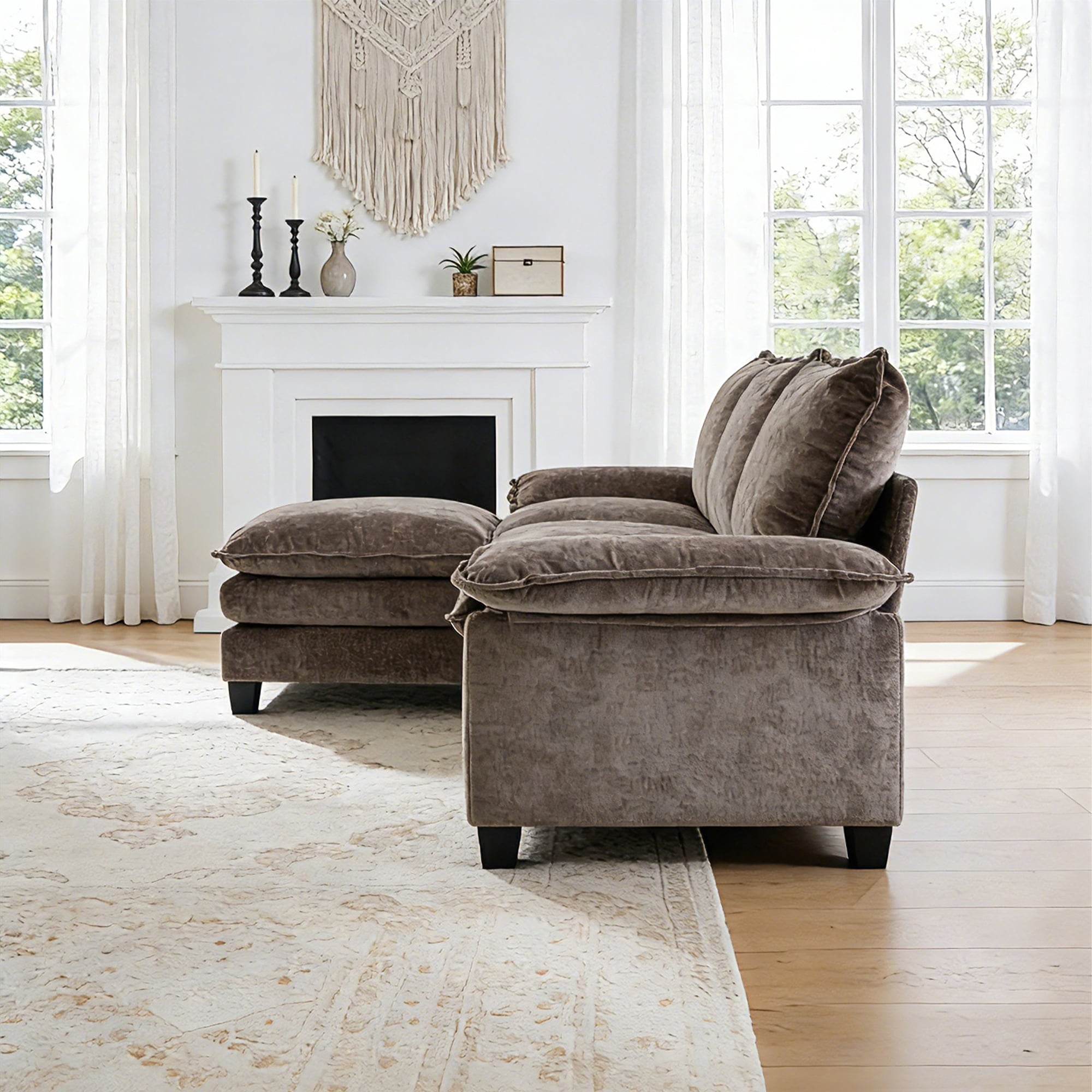 Ktaxon Sectional Sofa L Shaped Couch with Chaise Living Room Sleeper Set, 2 Seats with Chenille and Double Layer Cushions 86 W Beige