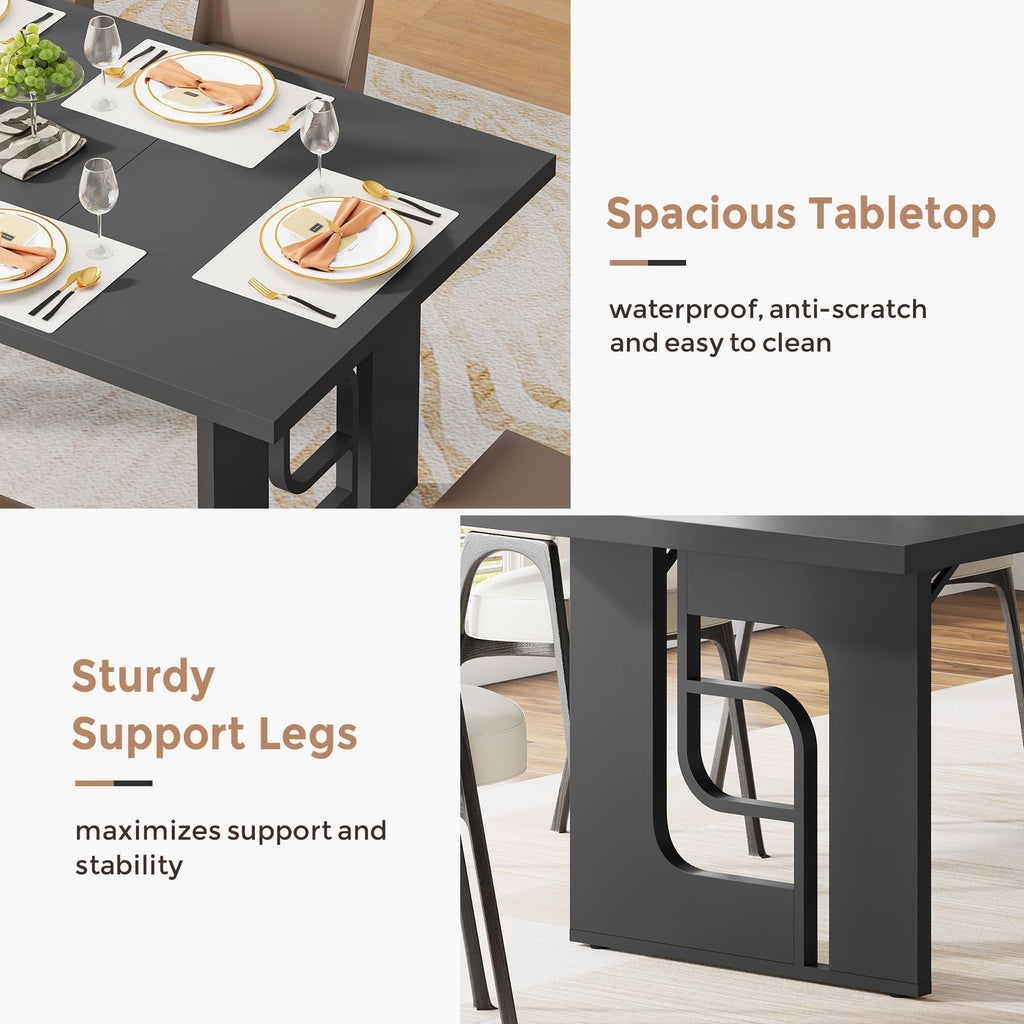 Condemo 71 inch Modern Dining Table for 6-8, Large Rectangular Kitchen Dinner Table for Dining Room, Living Room, Black