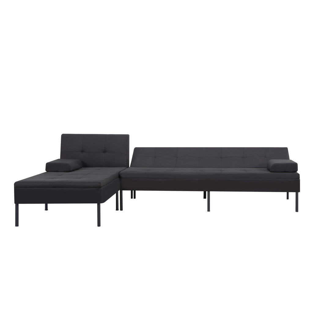 Gewnee 89.4”Convertible Sectional Sofa,L-Shaped Couch with Reversible Chaise,5-Position Adjustable Backrest,Modern Futon Sleeper for Small Spaces Living Room Apartment Office,Black Iron Frame